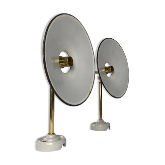 Pair of old vintage blue enamelled wall lamps