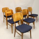 Set of six chairs design year 60,70 traditional slatted wood