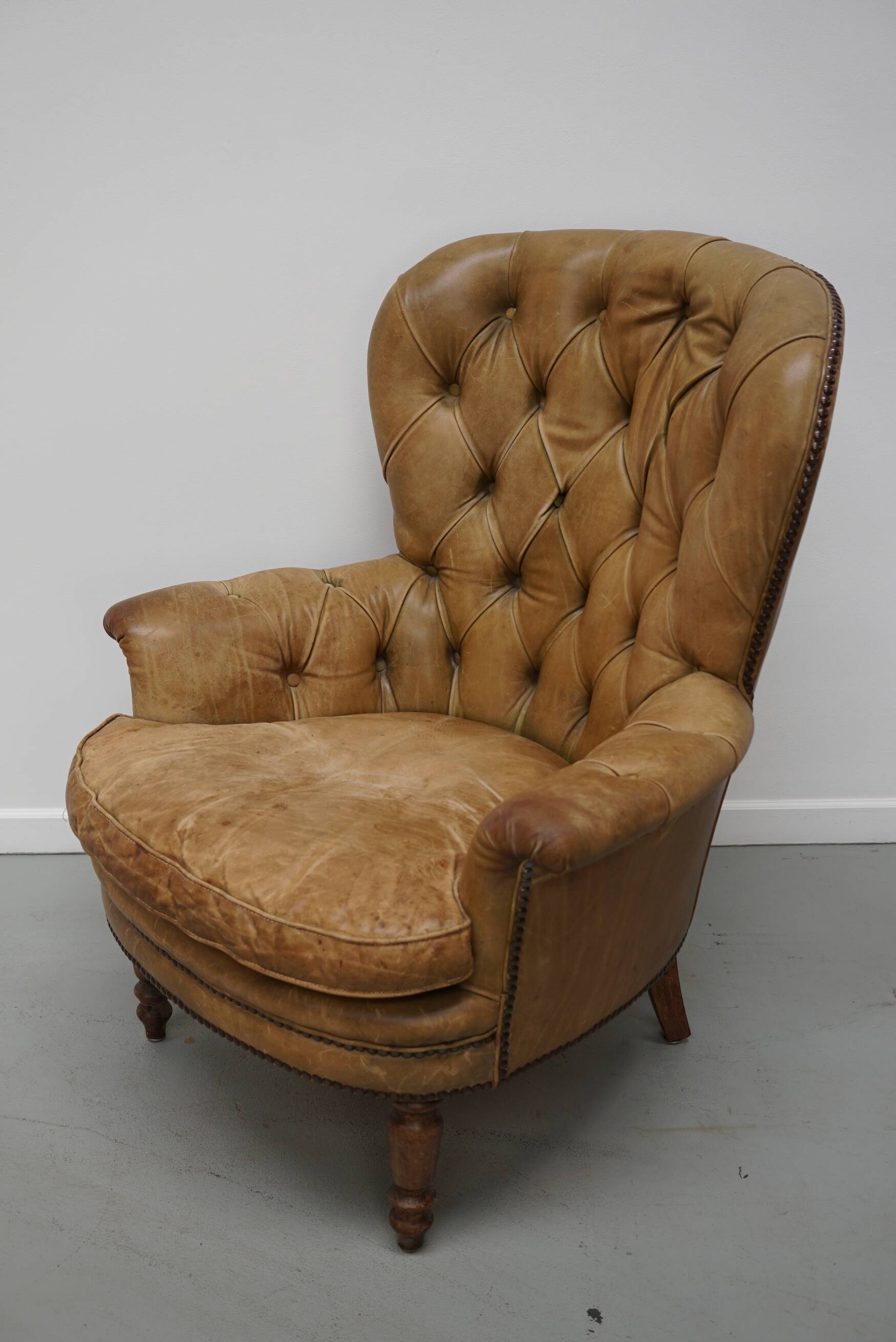 Vintage Dutch Club Chair in Cognac Colored Leather