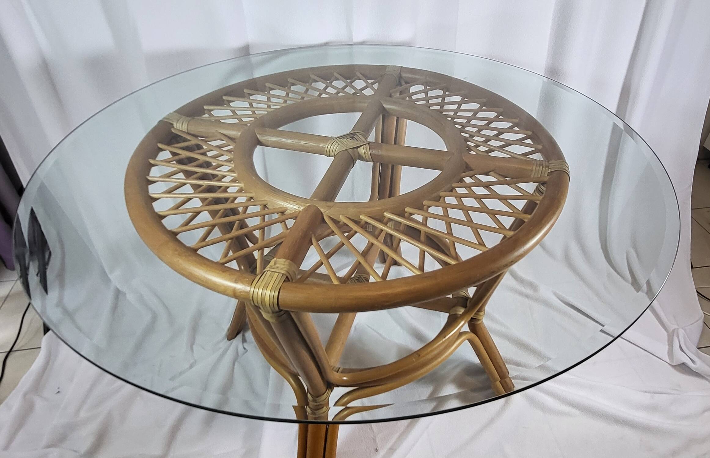 Adrien Audoux, Frida Minet table in rattan with glass top, France.