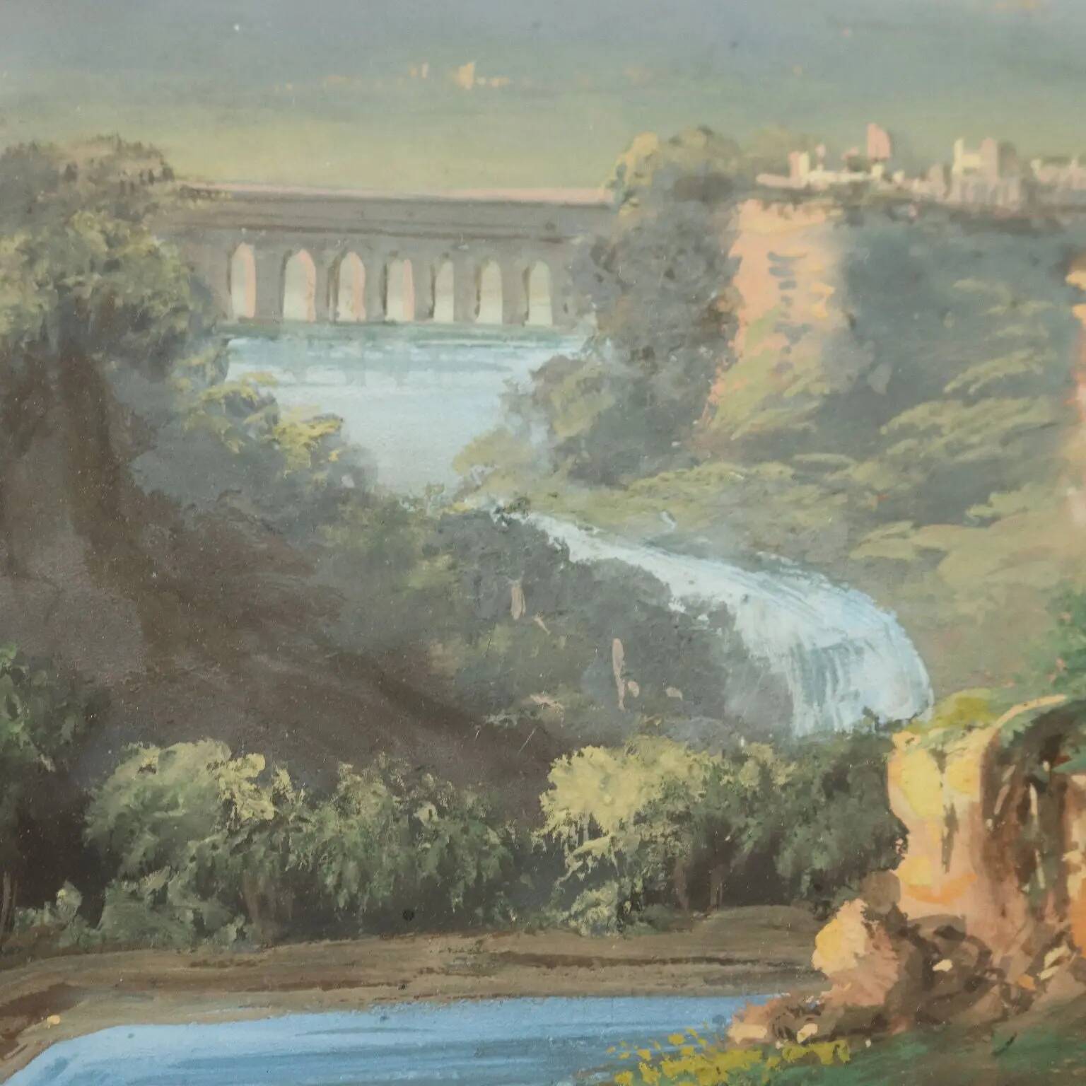 Modern painting landscape with figures, tempera on cardboard, '900