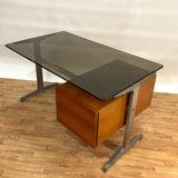 Italian desk from the 70s in smoked glass