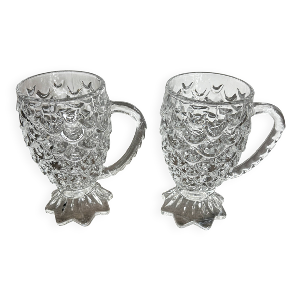Lot de 2 verres/tasses vintage en verre pressé