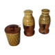 Ceramic and wood salt pepper mustard condiment set