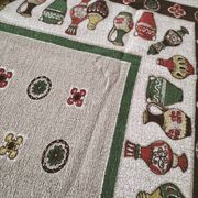 Vintage tablecloth with stylized pottery design, 1960s-70s
