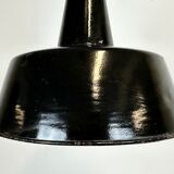 Industrial black enamel factory lamp with cast iron top, 1960s