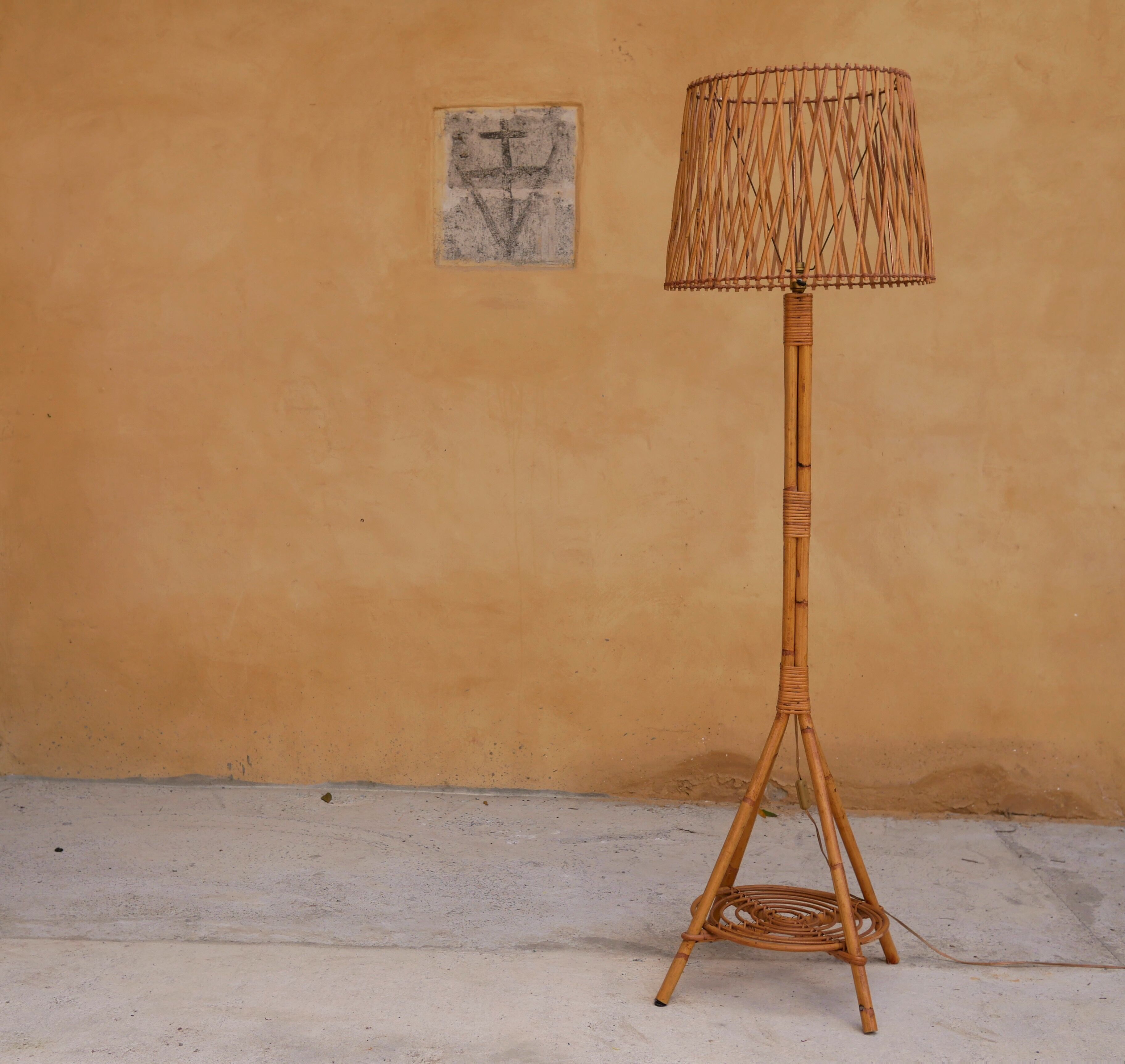 Floor lamp rattan and bamboo 60 years