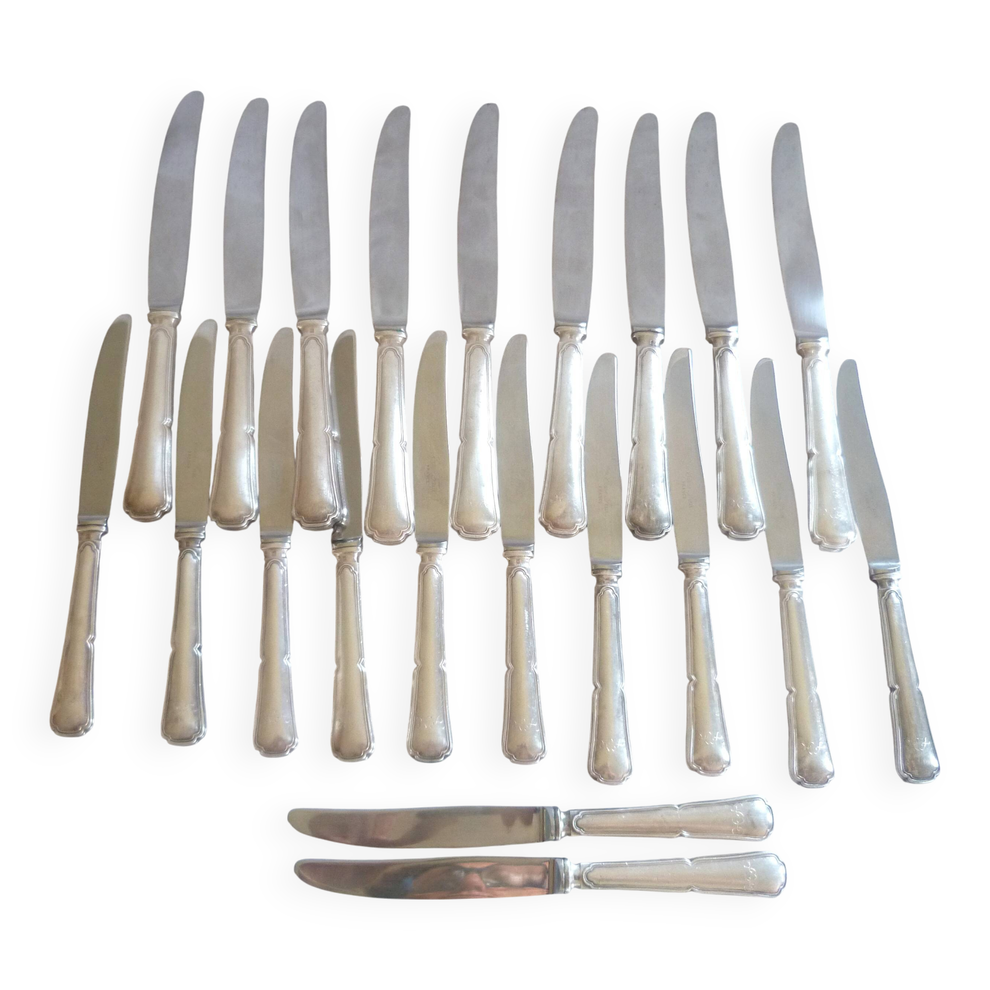 Set of 12 dessert knives/9 table knives, silver plated, violin model