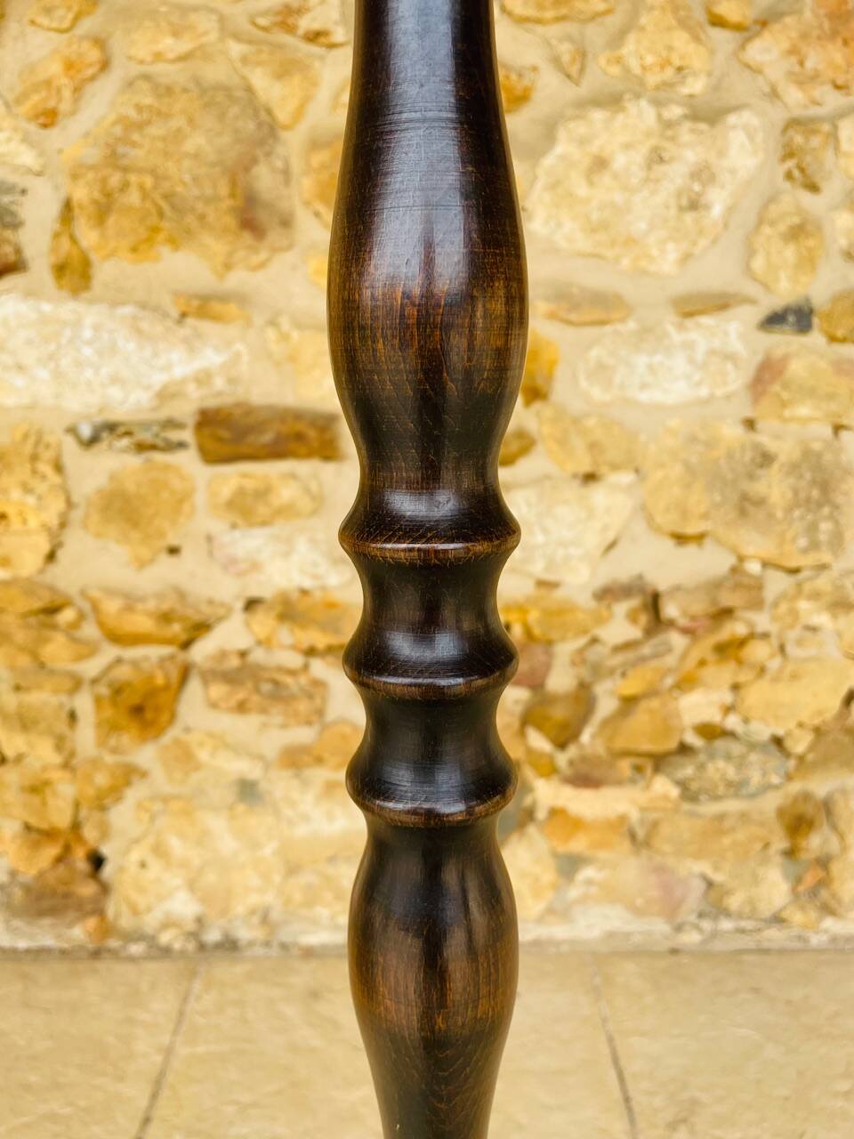 Vintage Floor Lamp Turned Wood, Bamboo Rattan Circa 1950s