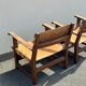 Brutalist armchair in wood and leather 60s