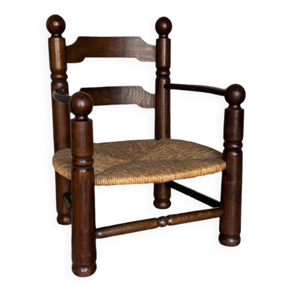 Fauteuil bas ancien en chêne - Bon état sur Selency