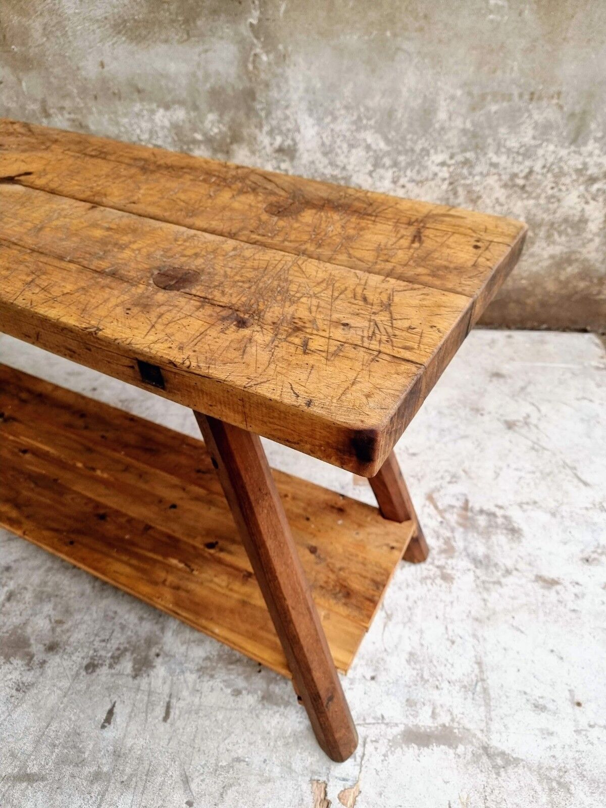 Old workbench side table or bathroom furniture