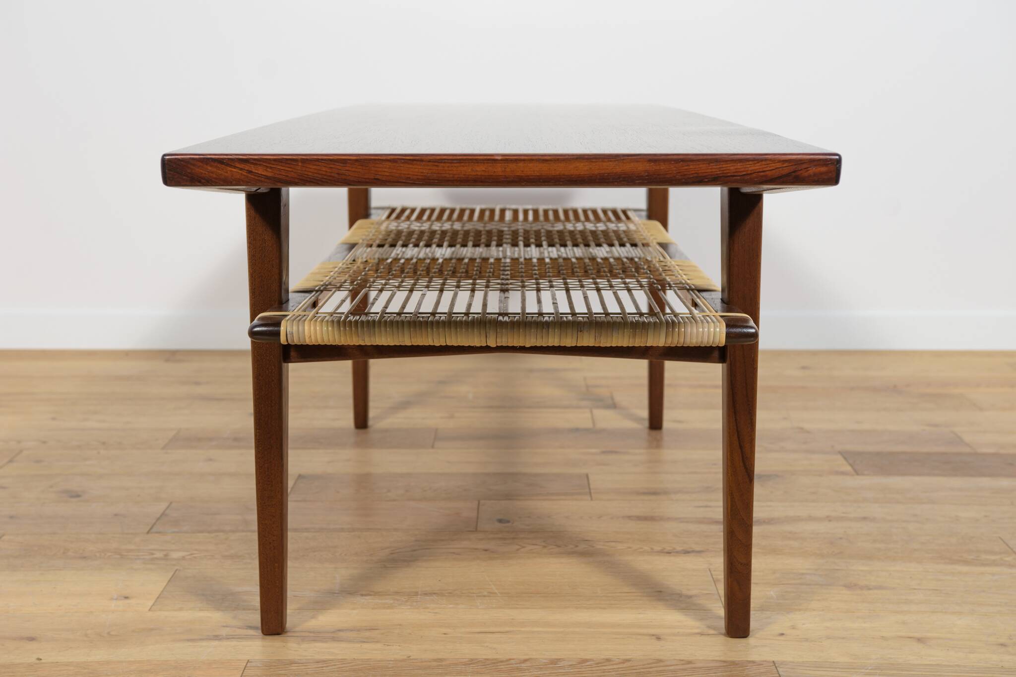 Mid-Century Rosewood & Rattan Coffee Table, 1960s