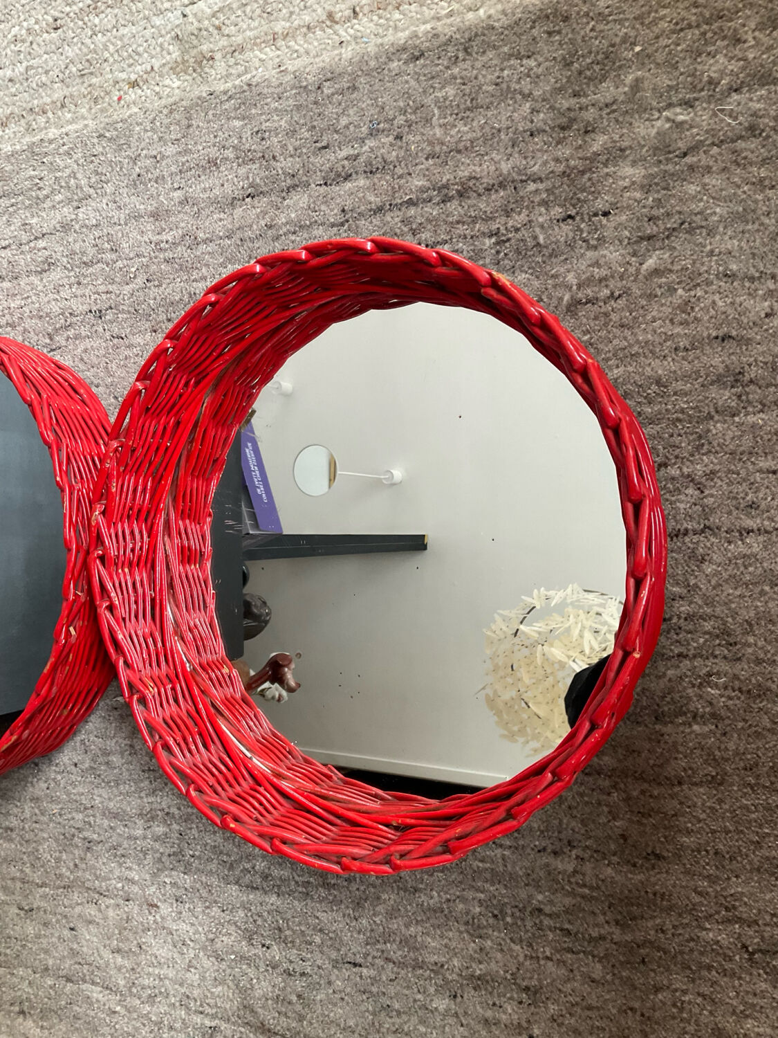 Pair of vintage rattan trays from the 1970s