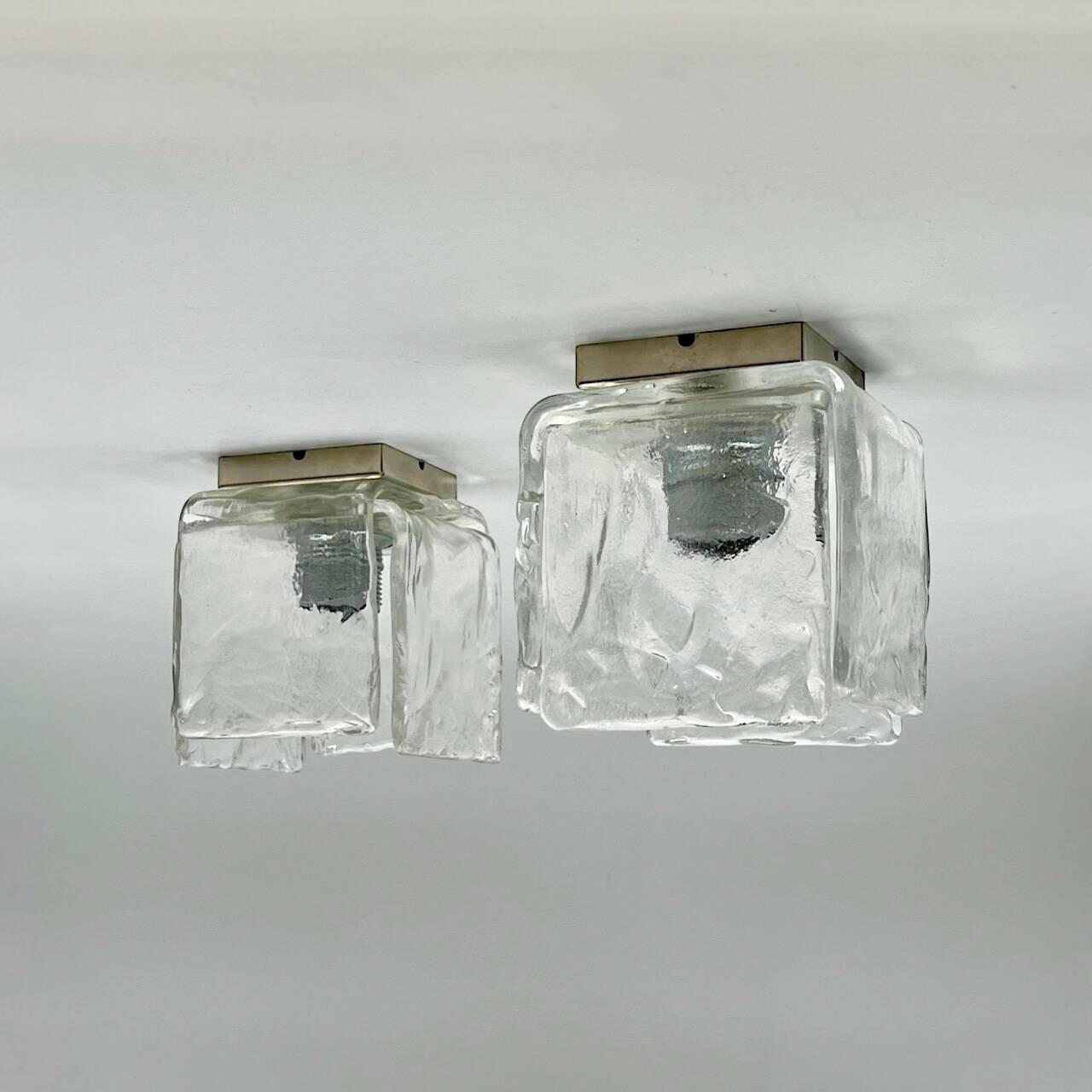 Vintage 70s Handmade Murano Ice Glass Wall or Ceiling Lamps by Toso