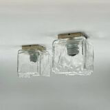 Vintage 70s Handmade Murano Ice Glass Wall or Ceiling Lamps by Toso