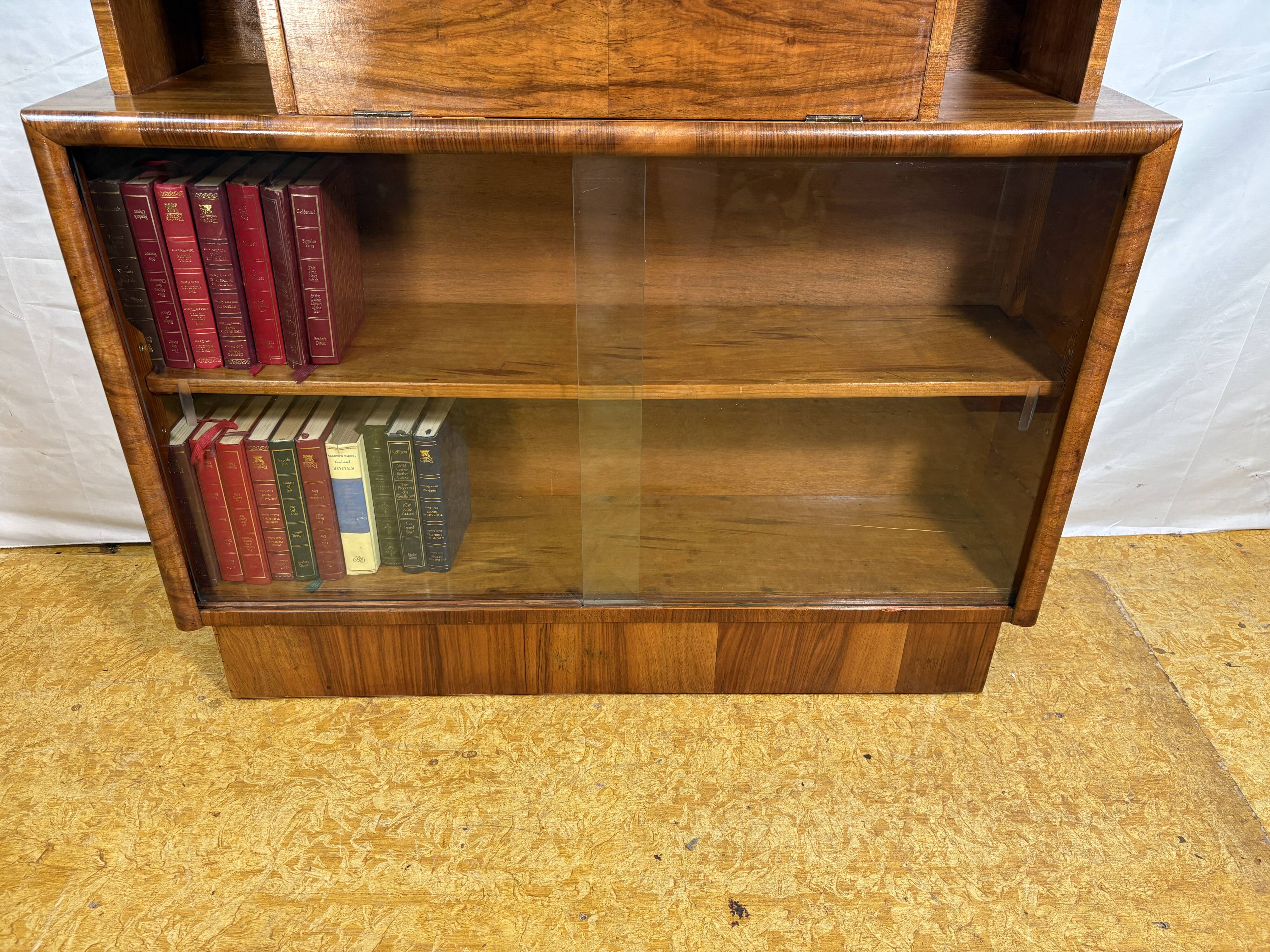 Art Deco Vintage 1930s Burr Walnut Bureau Display Cabinet Fall Front