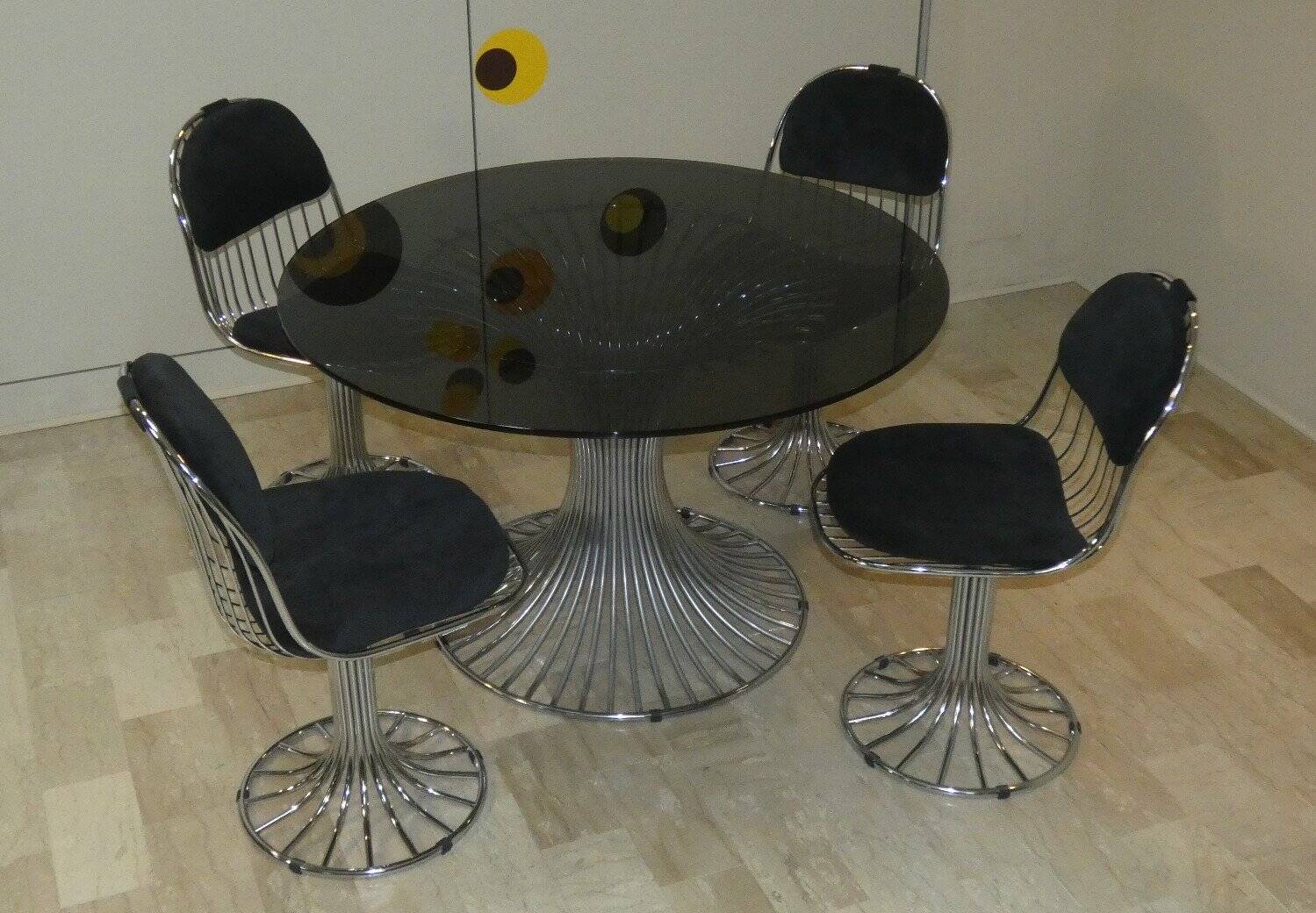Margot chairs and Tulip dining table by Gastone Rinaldi for Rima, Italy, 1968, set of 5.