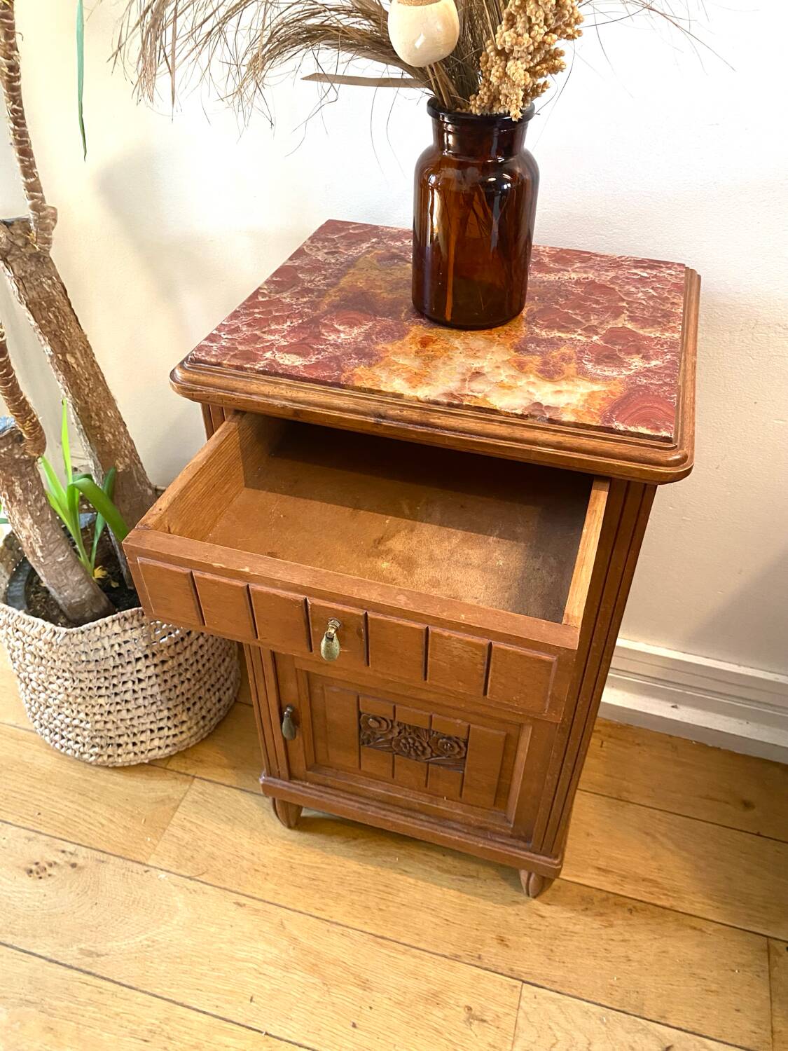Small solid wood and marble sideboard