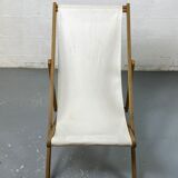 Transat tissus blanc avec structure en bois