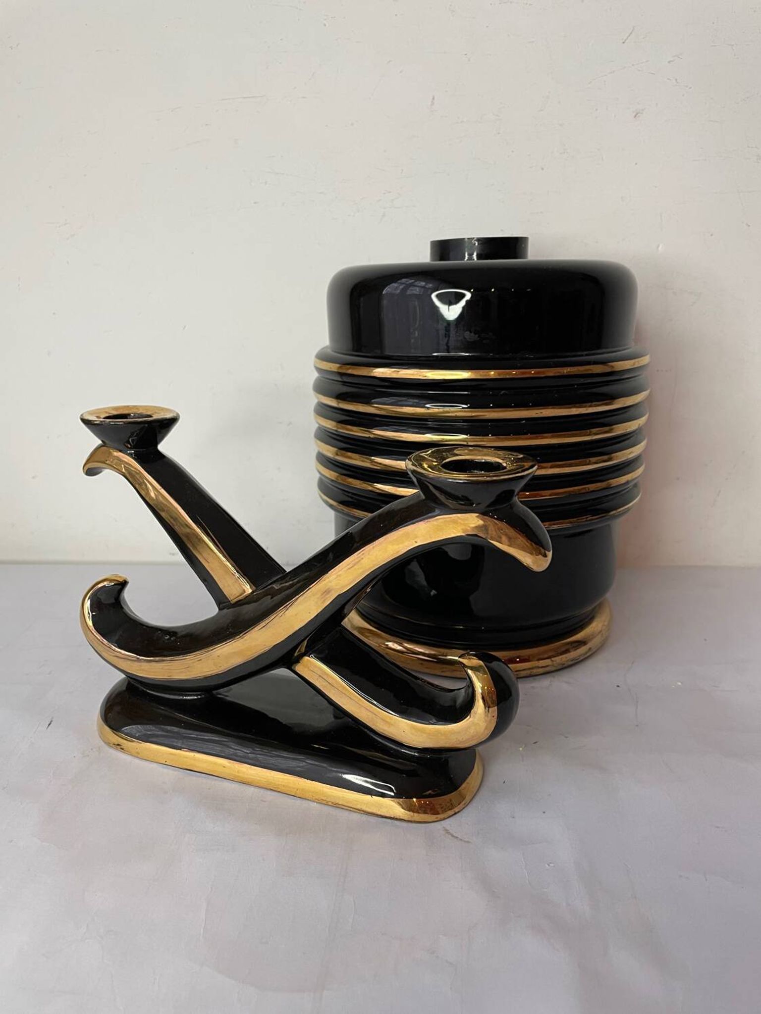 Art Deco vase and candle holder set
