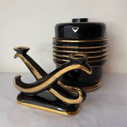 Art Deco vase and candle holder set