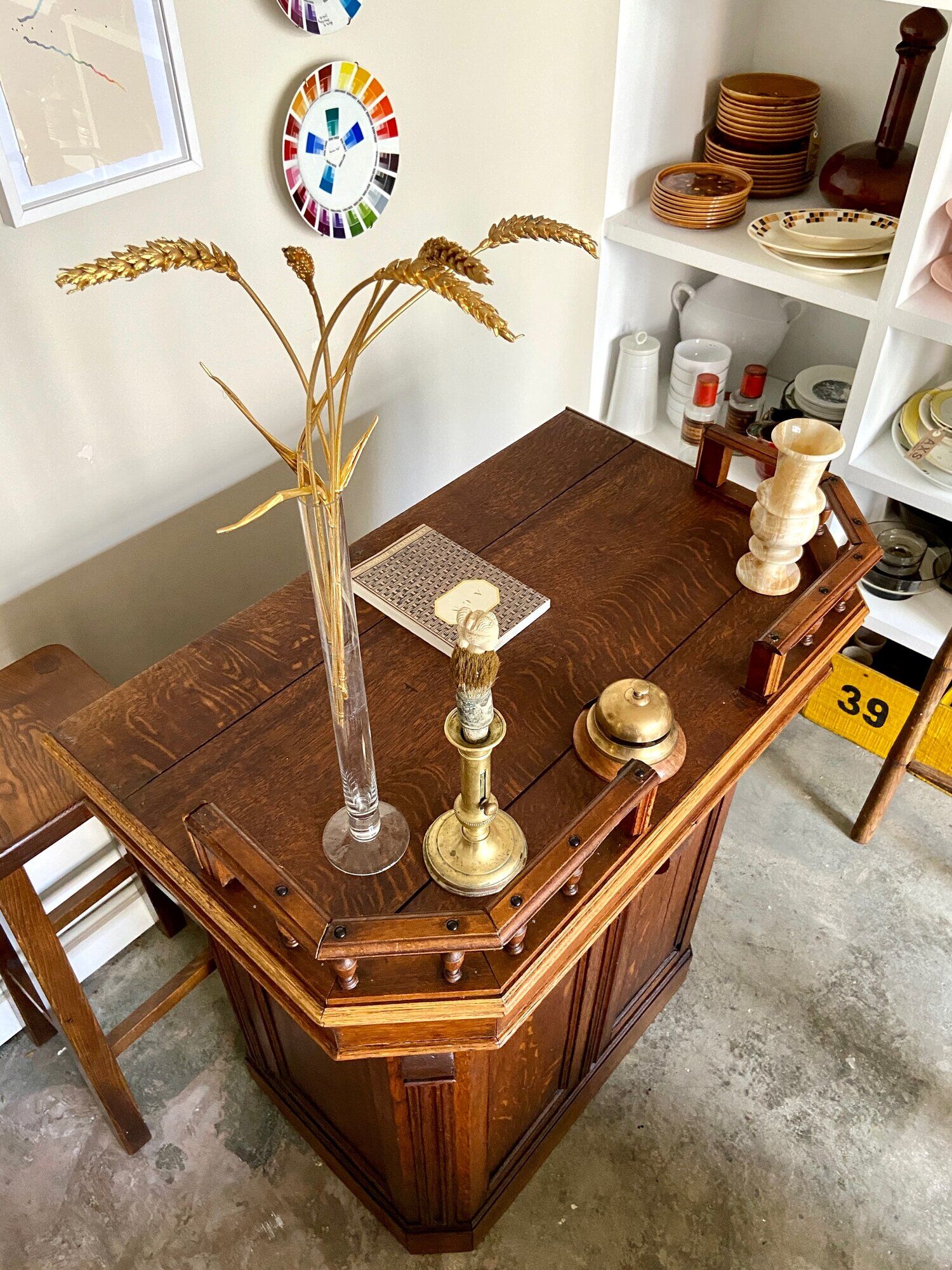 Counter, reception furniture in solid wood early twentieth century