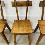 6 brutalist solid wood chairs