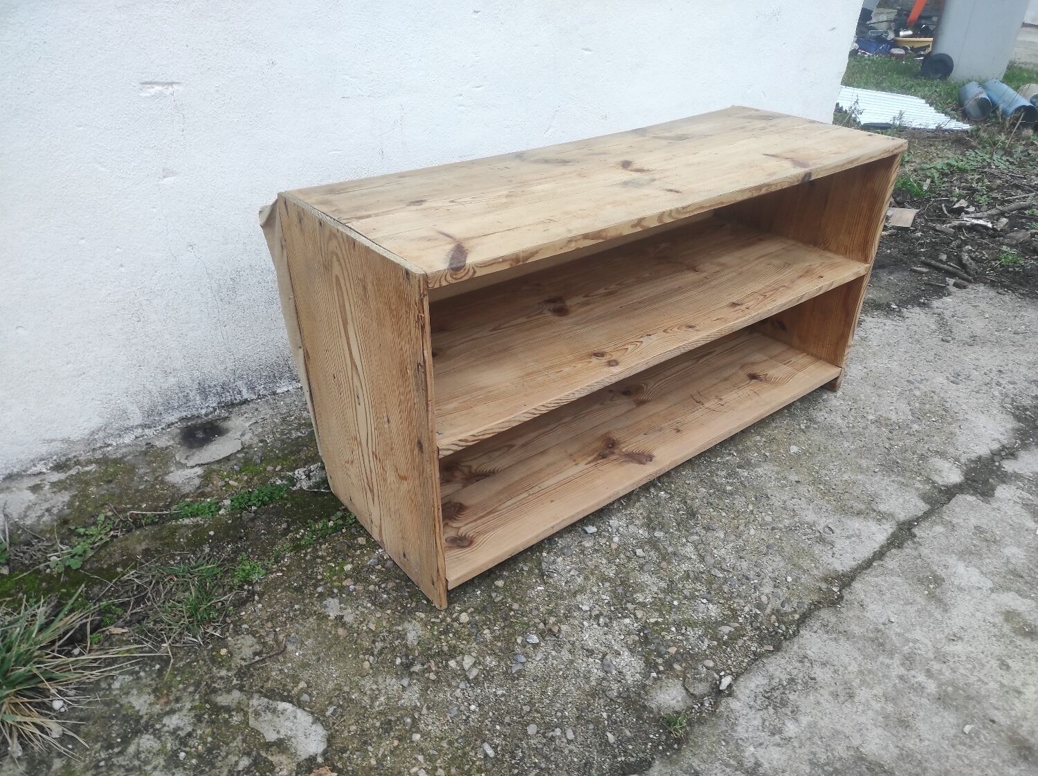 Old TV cabinet shelf low workshop shelf vintage raw fir rustic style