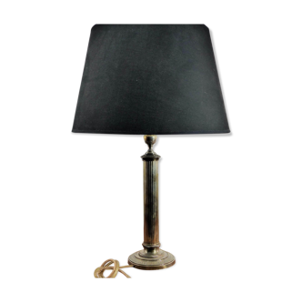 Lampe de table colonne ronde néo-classique en métal argenté