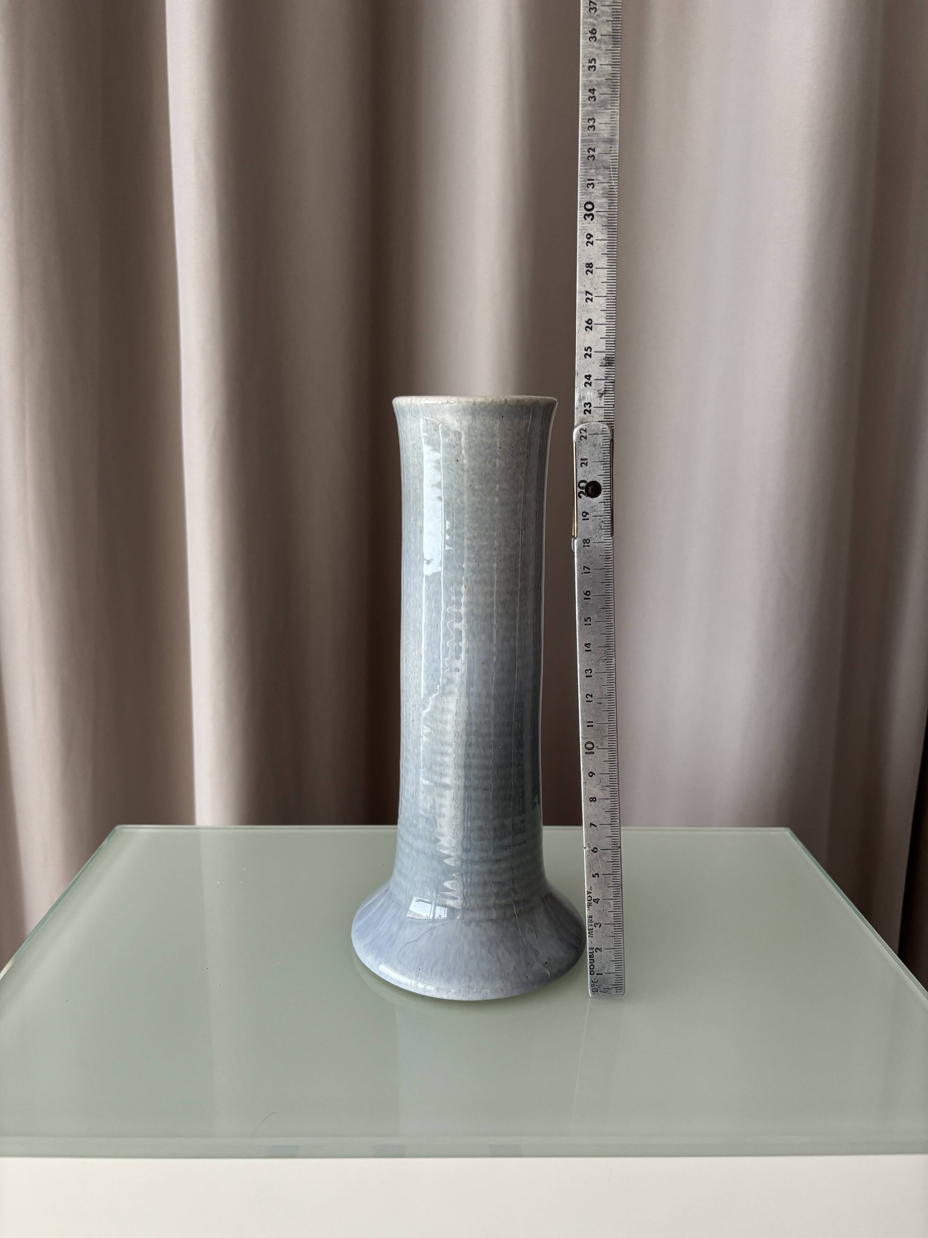 Tall Vintage Studio Pottery Vase – Pale Blue & Brown Glaze