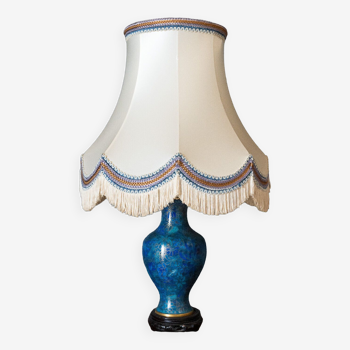 Vase cloisonné de Chine monté en lampe sur support en bois XXe