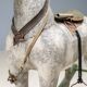 Antique wooden rocking horse, vintage toy with original patina.