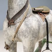 Antique wooden rocking horse, vintage toy with original patina.