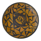 vintage signed glazed terracotta plate in ethnic style