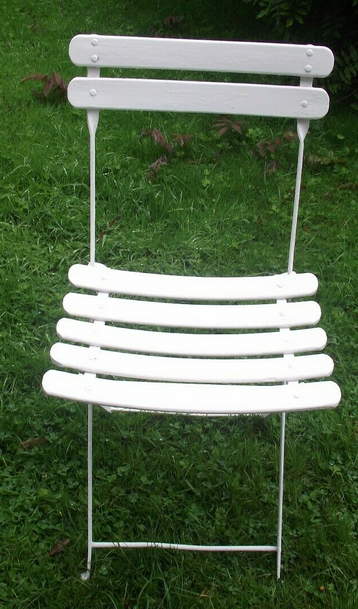 Series of 6 folding garden chairs in iron and old wooden slats