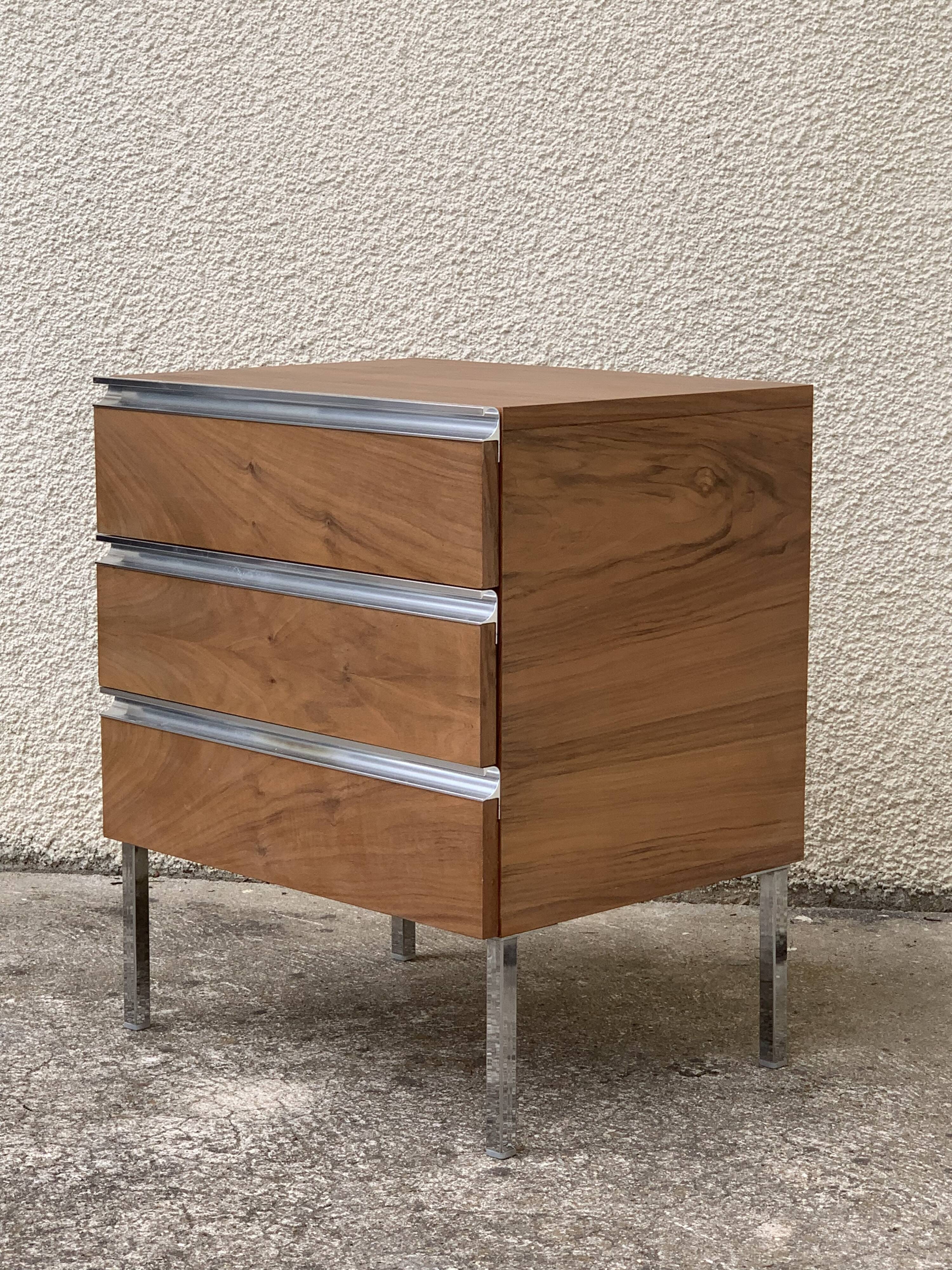 Vintage rosewood chest of drawers aluminum and chrome 1960