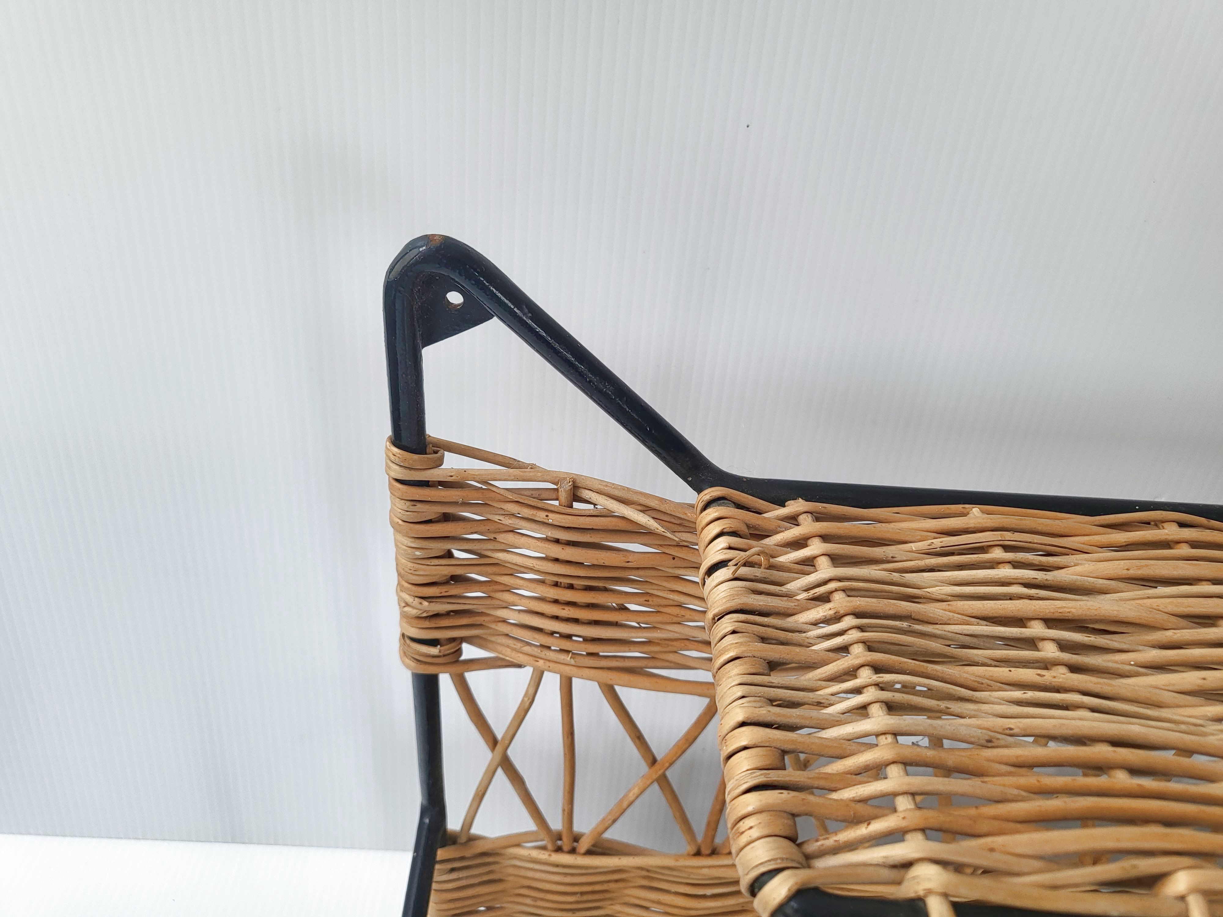 Vintage rattan & steel shelf 1950
