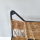 Vintage rattan & steel shelf 1950