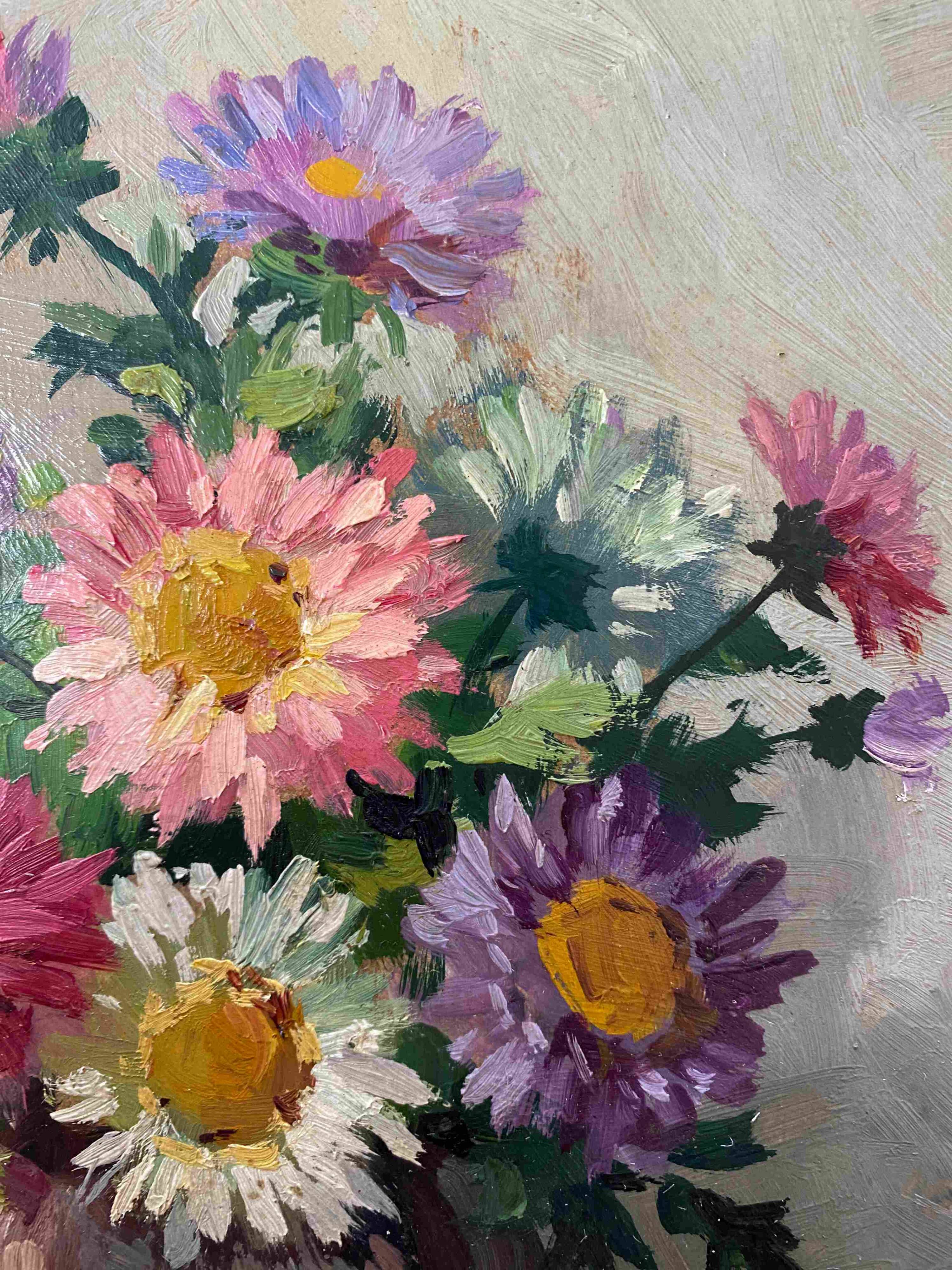HSP painting "Bouquet of garden flowers" signed Henry circa 1950