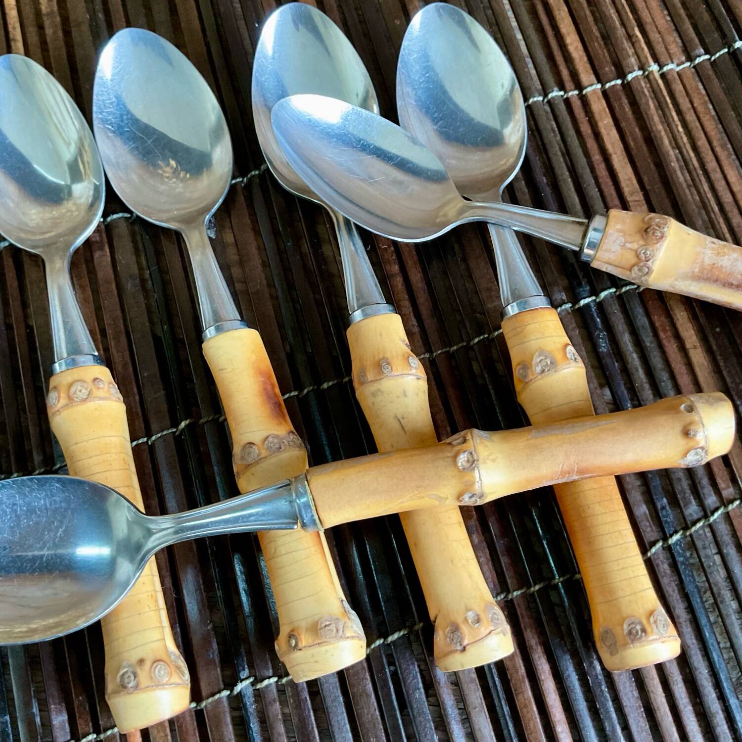 6 small vintage bamboo spoons