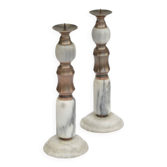 A pair of Italian marble candlesticks in a classic style, 1970s.