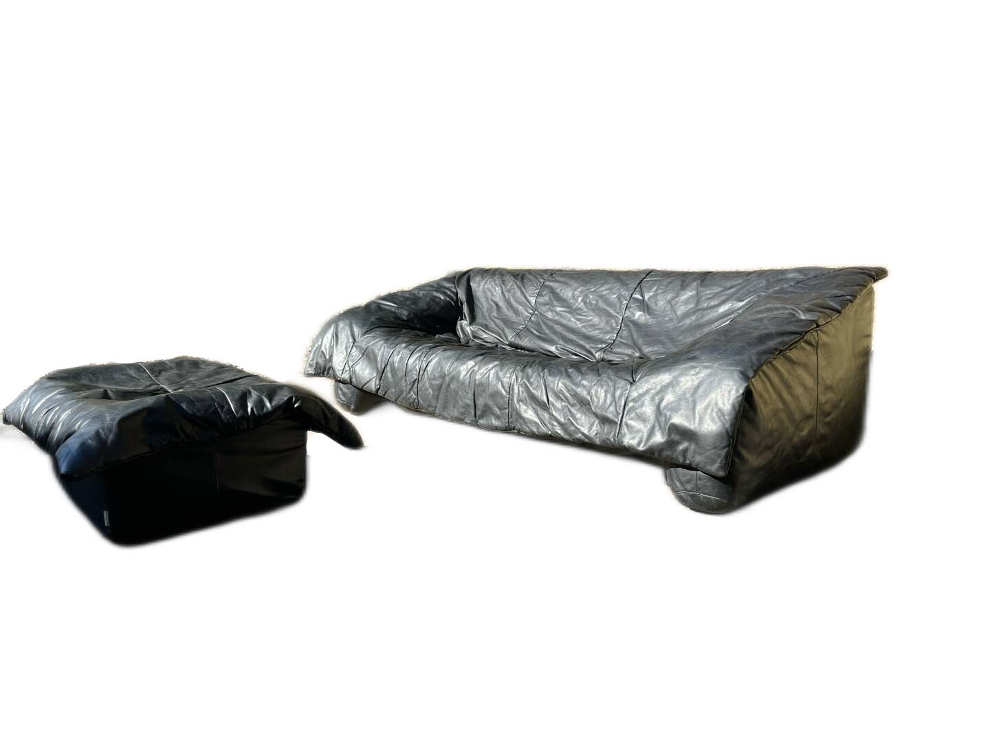 Flou Flou sofa in full grain black leather, Ligne Roset, De Pas, D'urbino, Lomazzi (1988)