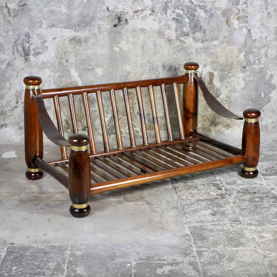 Wood and brass sofa frame, Italy, 1970s