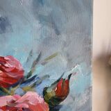 Oil on canvas painting of a bouquet of roses signed Paumier.