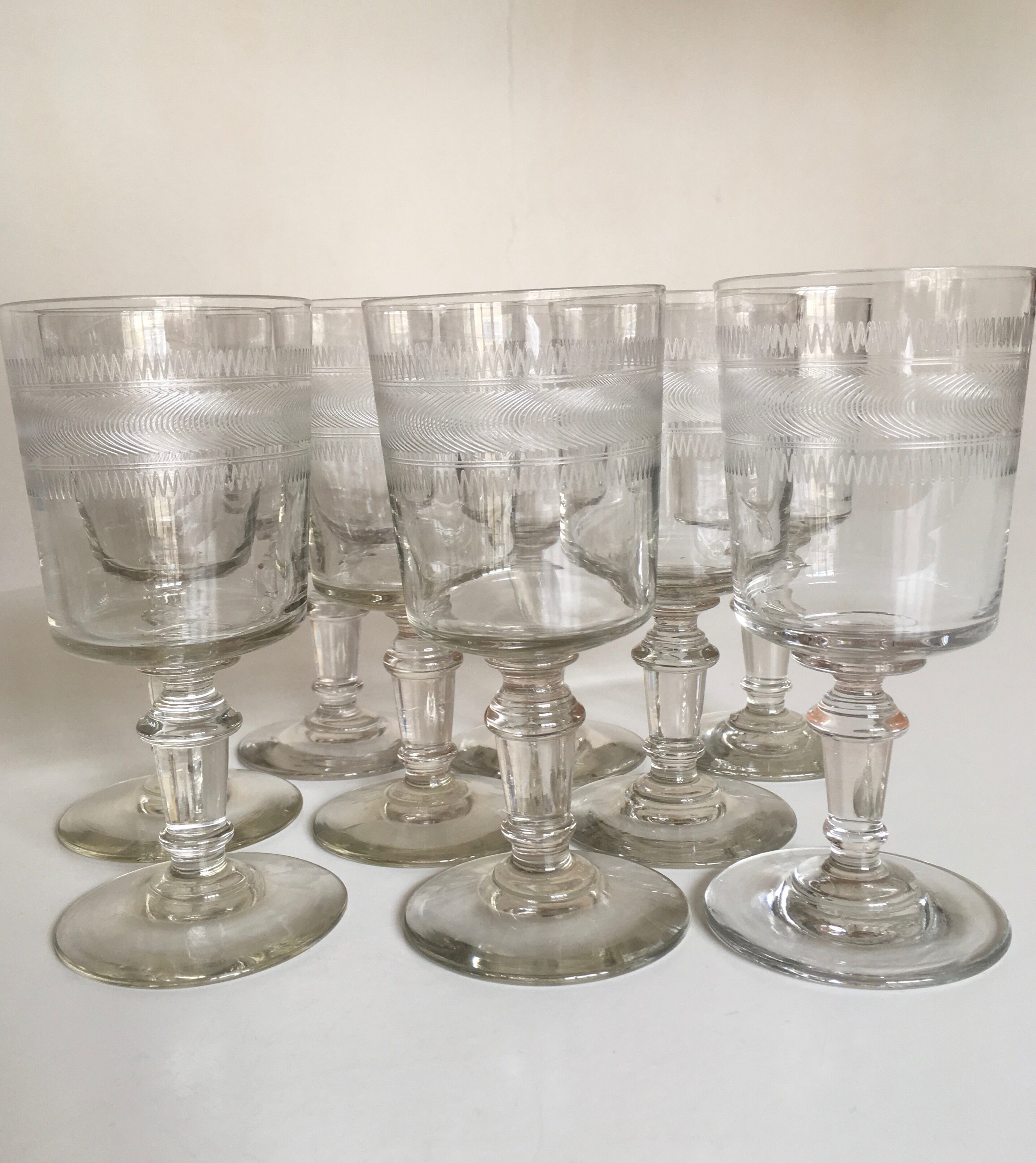 set of 9 serious roll 19th zigzag water glasses