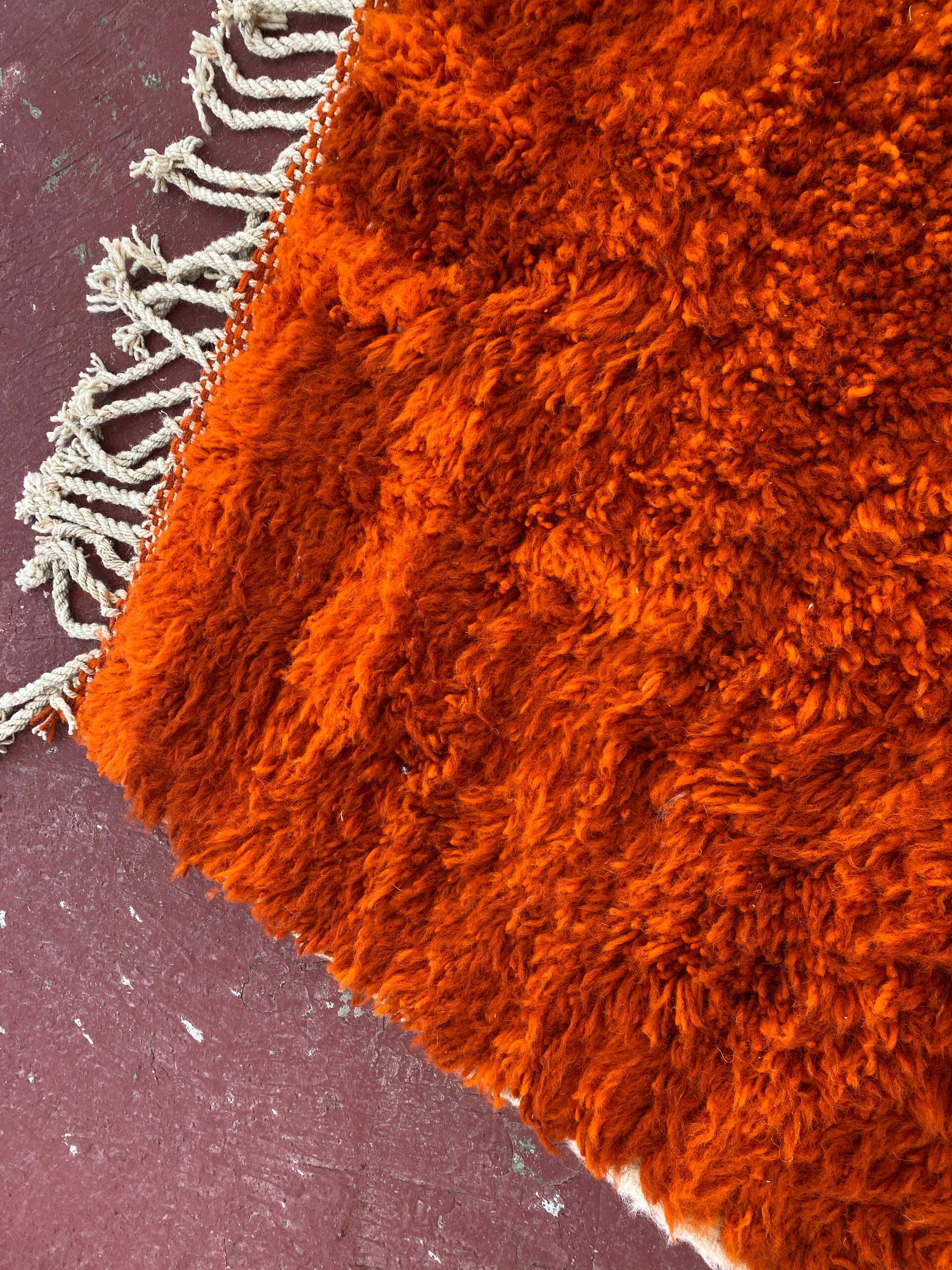 Large Beni Ouarain Rug 260x260 cm – Vibrant Orange Wool, Unique Piece