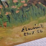 Old oil painting on wood from the 50s