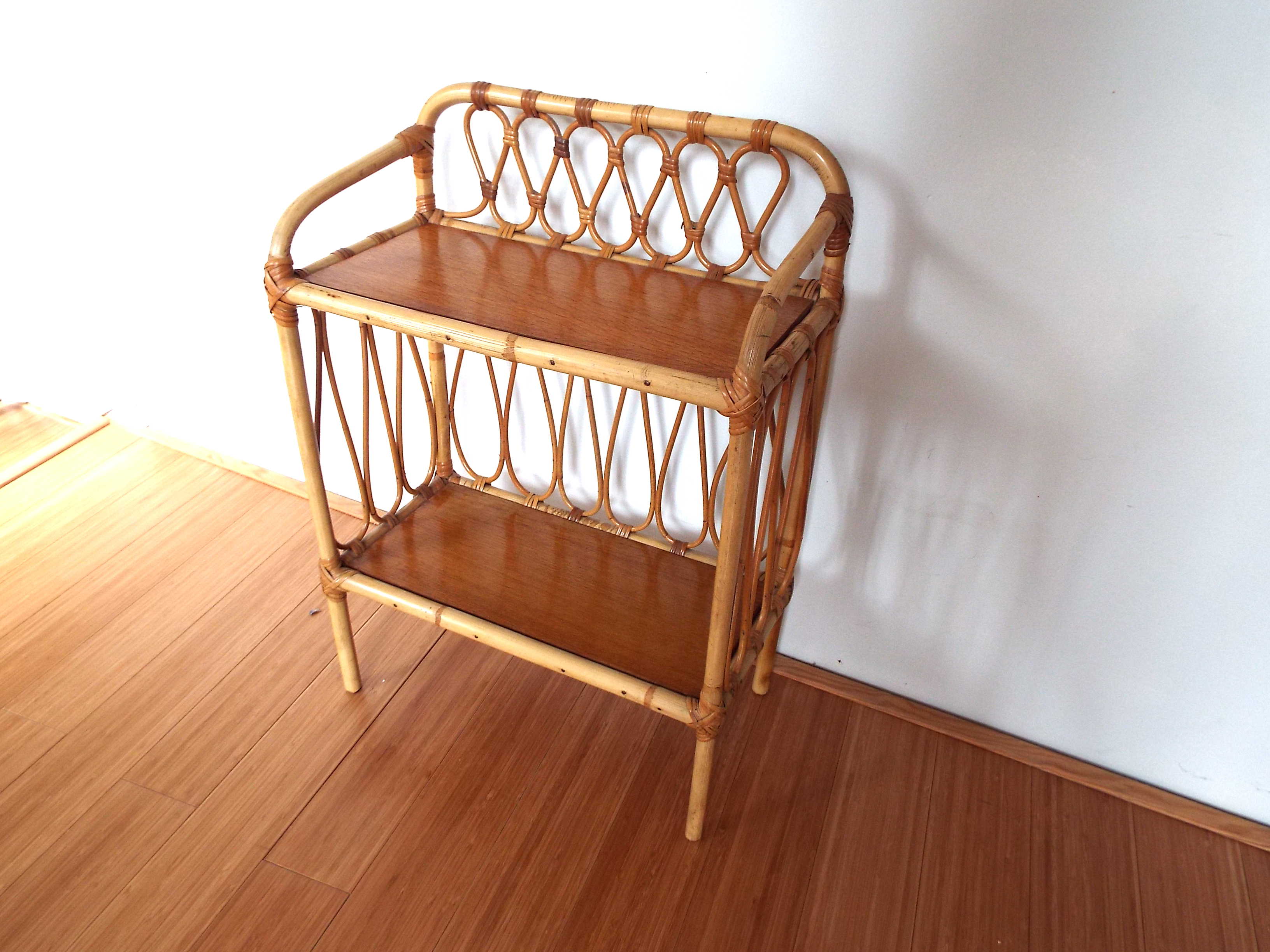 Bamboo and rattan bedside shelf
