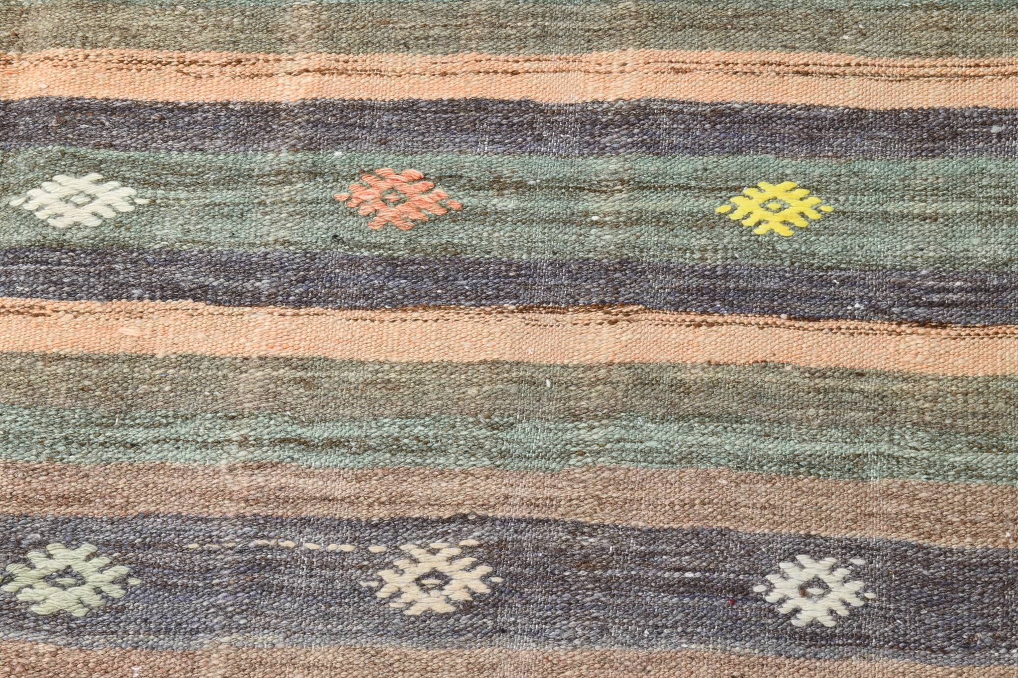 6x9 Gray & Green Striped Pattern Kilim Rug, 176x262Cm